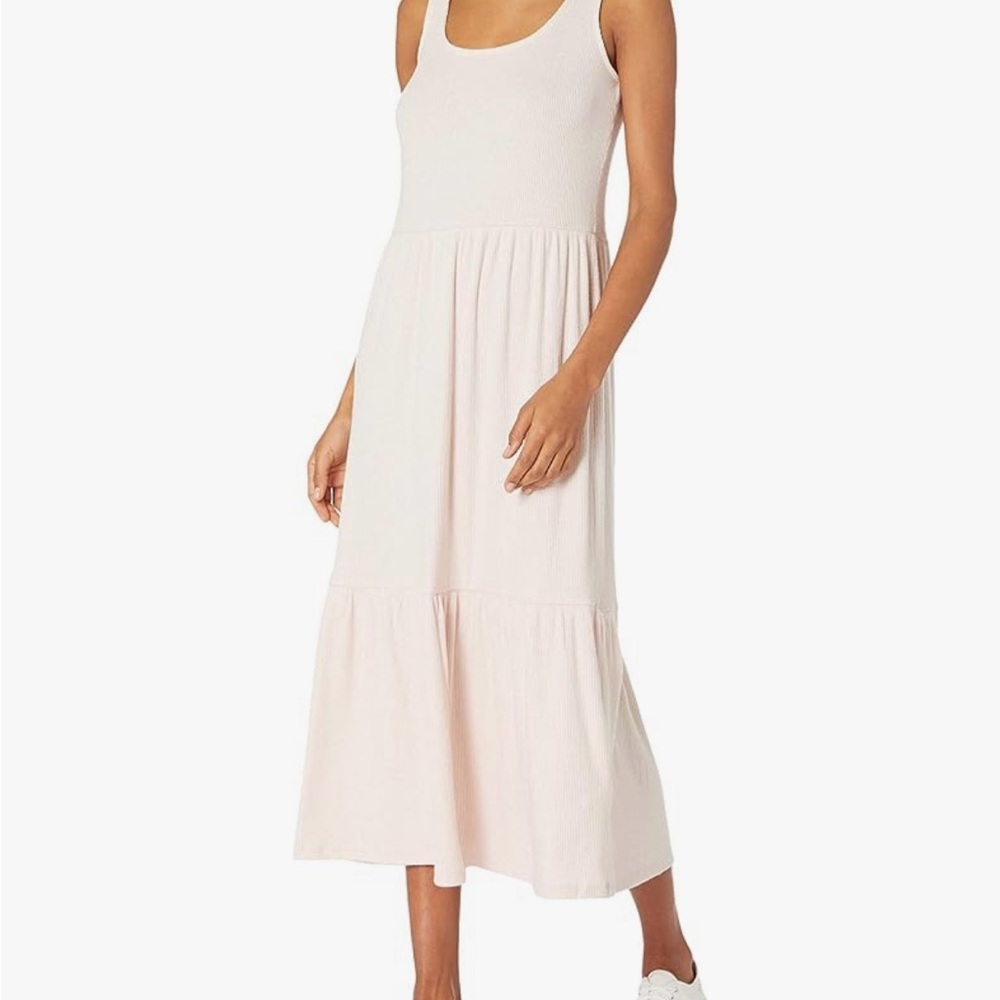 Amazon essentials women’s cozy knit rib sleeveless tiered maxi dress -light pink